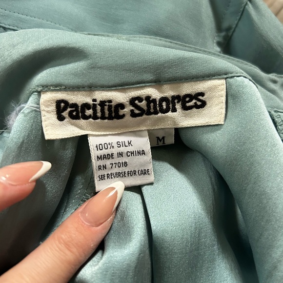 Vintage Teal Blue Silk Trouser Blouse Set - Picture 6 of 6